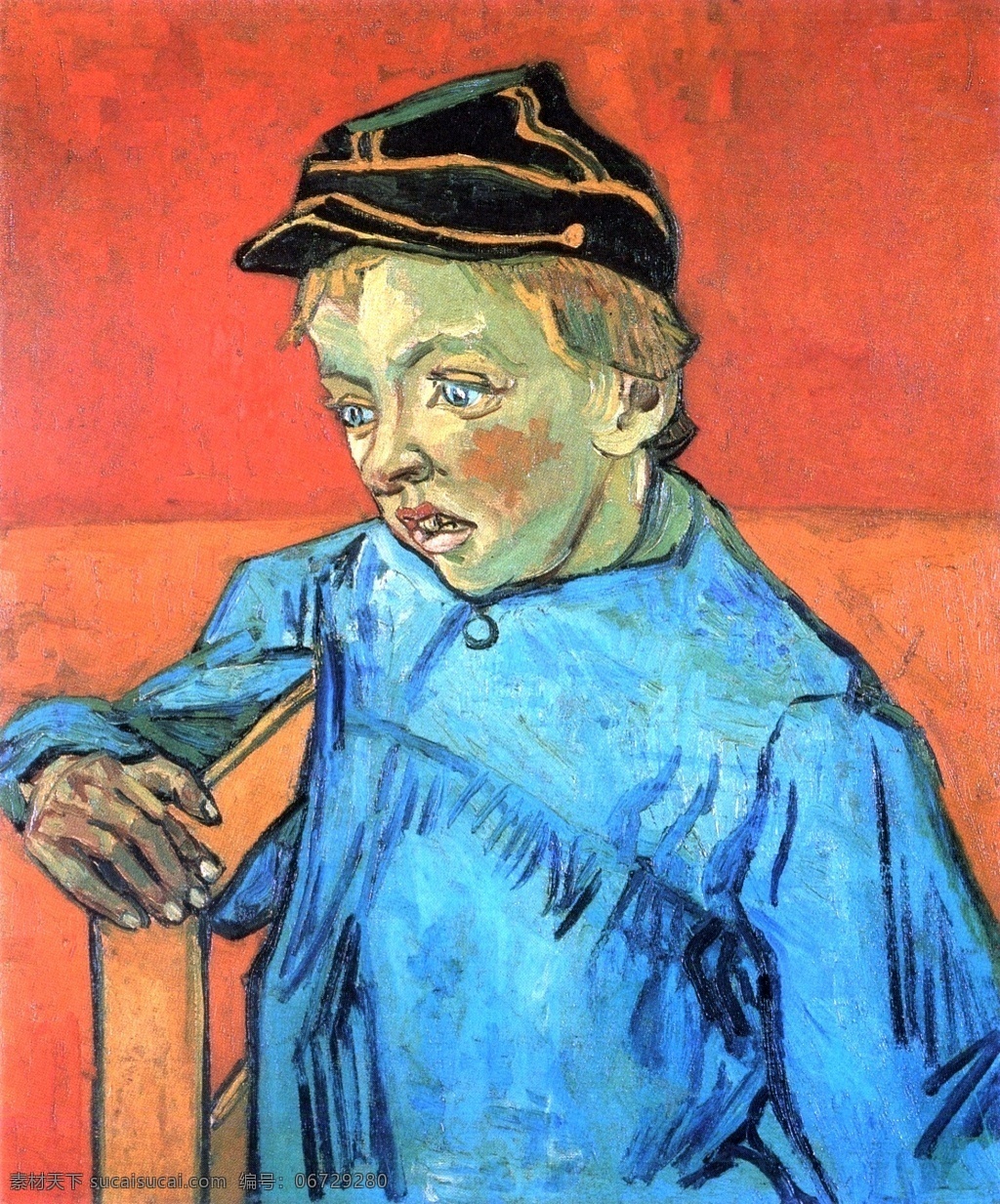 坐在 椅子 上 孩子 油画 装饰画 孩童 帽子 墙面 抽象 坐在椅子上 人物画像 暖色调 人物形象