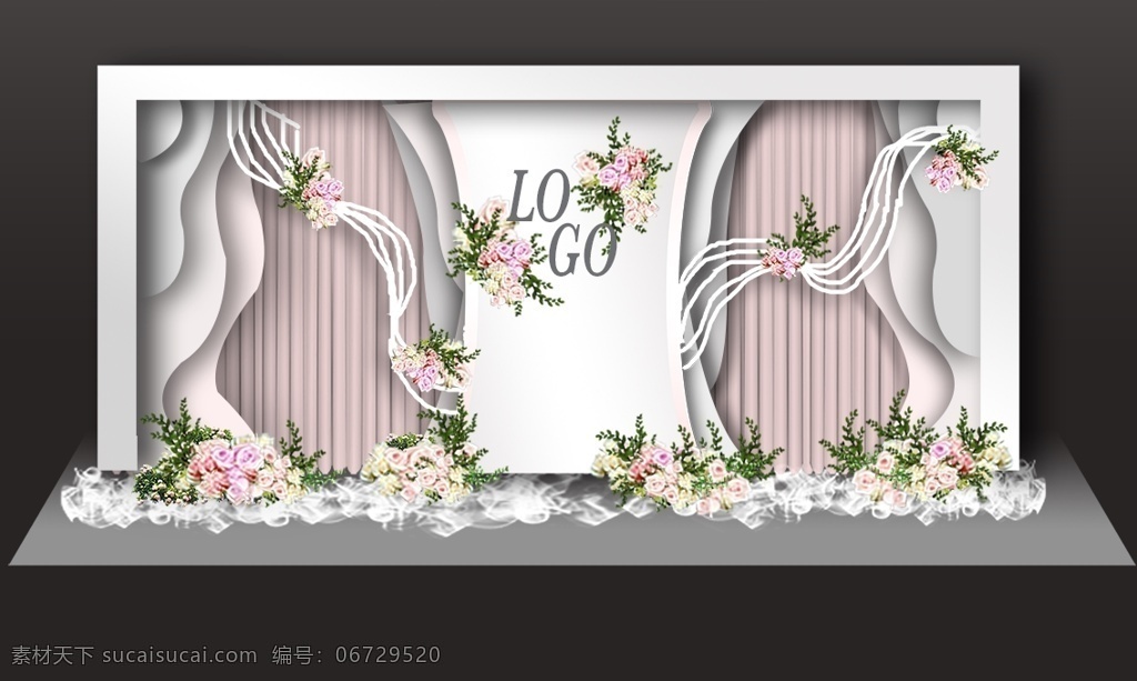 简约 风 白色 合影 区 立体 层次 合影区 婚礼 重叠效果 合影区效果图