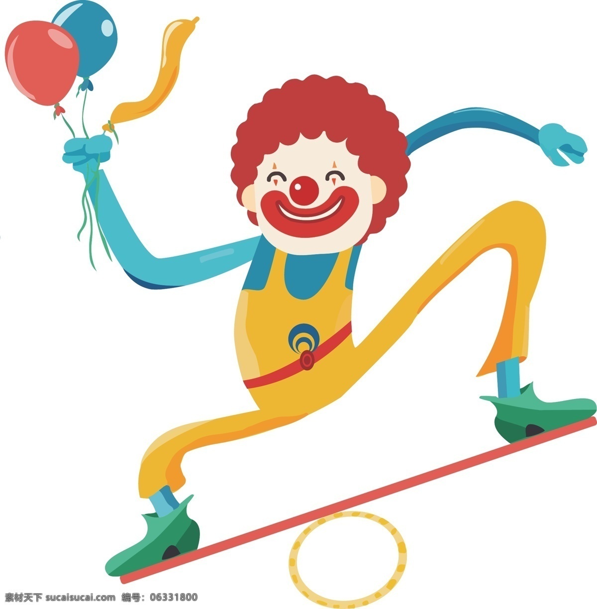 卡通 小丑 人物 形象 马戏团 卡通人物 气球 跷跷板