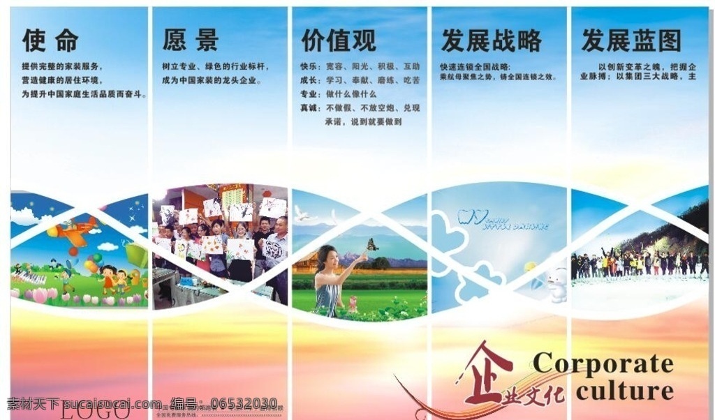 企业文化墙 背景墙 屏风 玻璃贴 折页 蓝色 落日