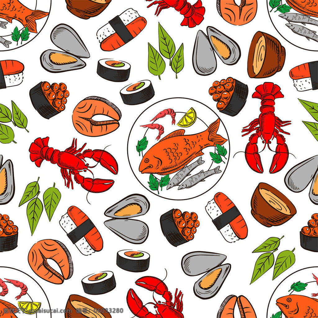 日本 寿司 食 材 图案 插画 背景 海报 画册 食品果蔬 生活百科 餐饮美食