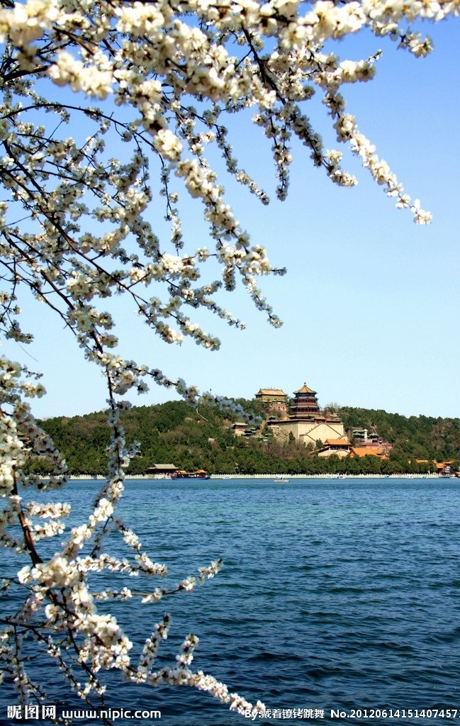 颐和园 昆明湖 桃花盛开 佛香阁 春天 蓝天 碧水 国内旅游 旅游摄影