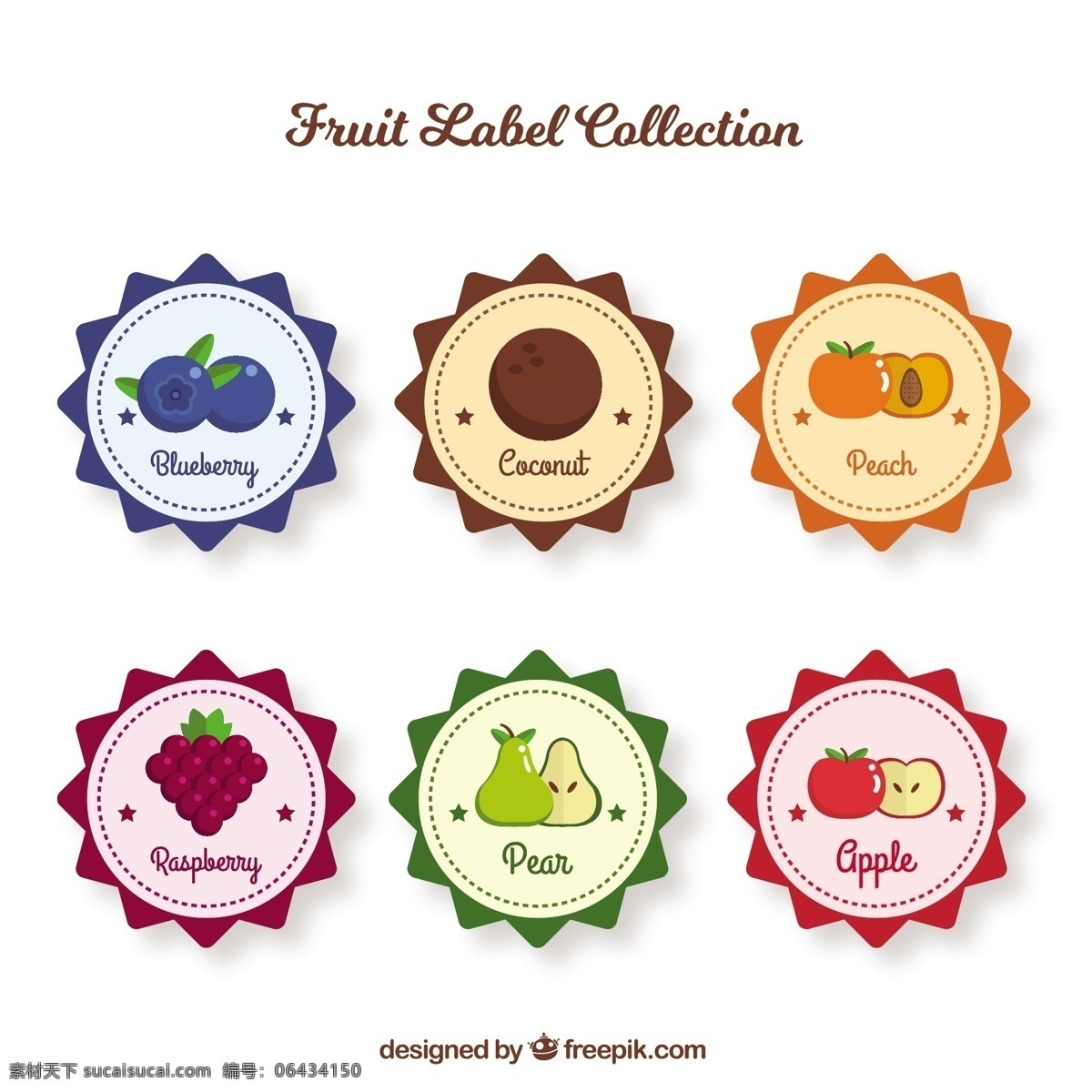 六 种 圆形 水果 标签 选择 采购产品食品 夏天 颜色 热带 苹果 平板 果汁 圆 自然 健康 平面设计 贴纸 椰子 装饰 吃