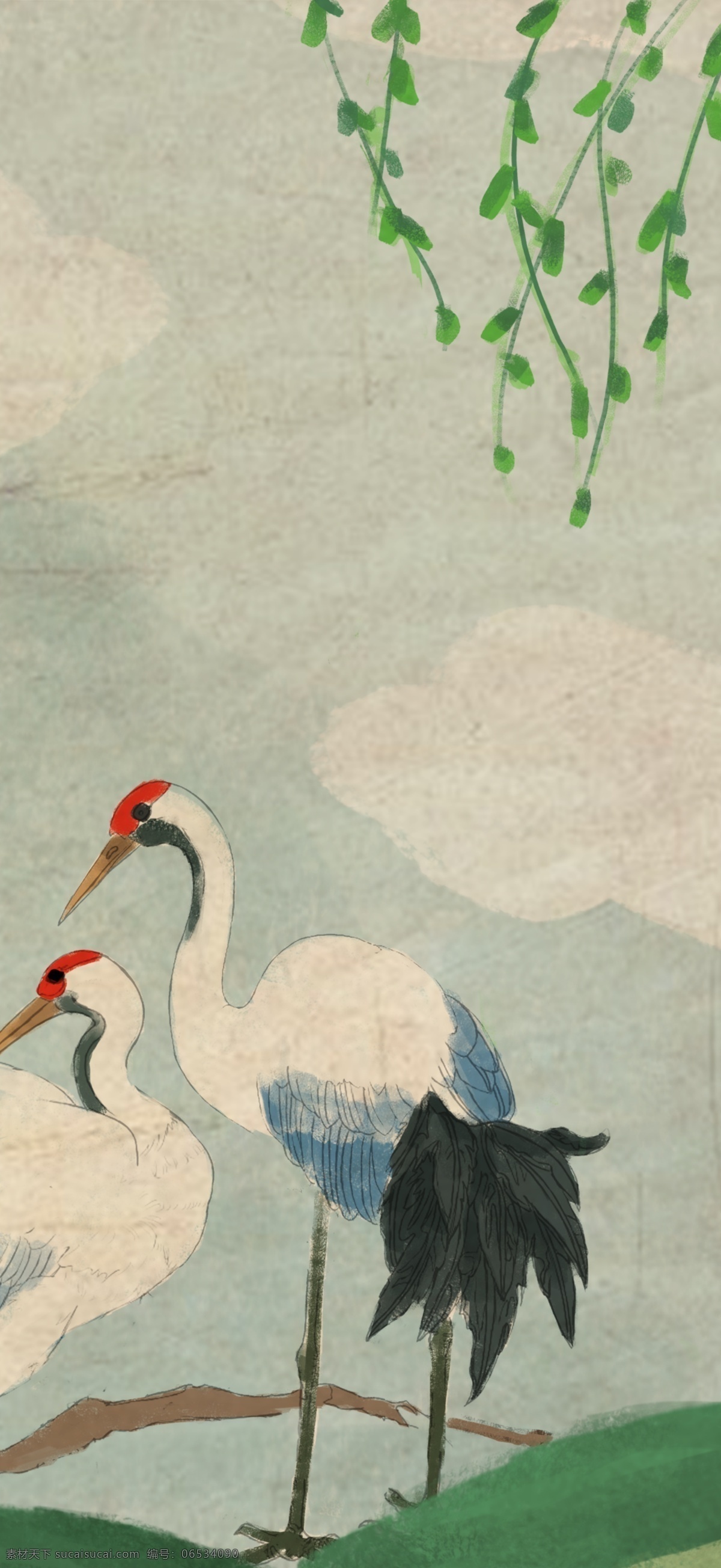 中国 风 白鹤 中国画 祥云 色彩 壁纸 桌面 花朵 古代画风 白鹤插画 仙鹤