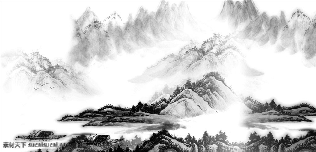 水墨画 水墨画素材 水墨画背景 水墨画元素 中国传统元素 水墨画展板 分层