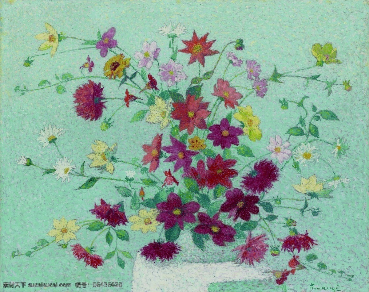 flowers 花卉 水果 蔬菜 器皿 静物 印象 画派 写实主义 油画 装饰画 with vase lauge achille 荷花 玫瑰 百合 鲜花 实物 家居装饰素材