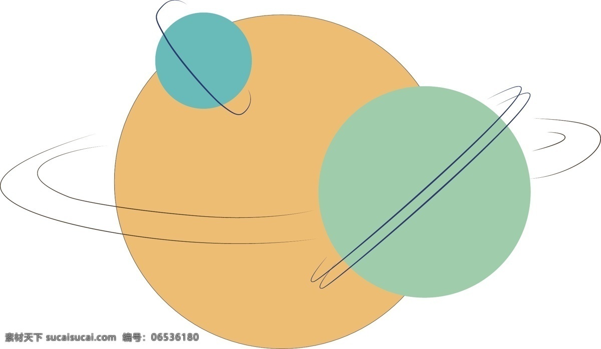 扁平 风 的卡 通 组合 星球 图标 星球组合装饰 扁平风 带光环的 线条装饰 蓝色绿色黄色 极简小清新