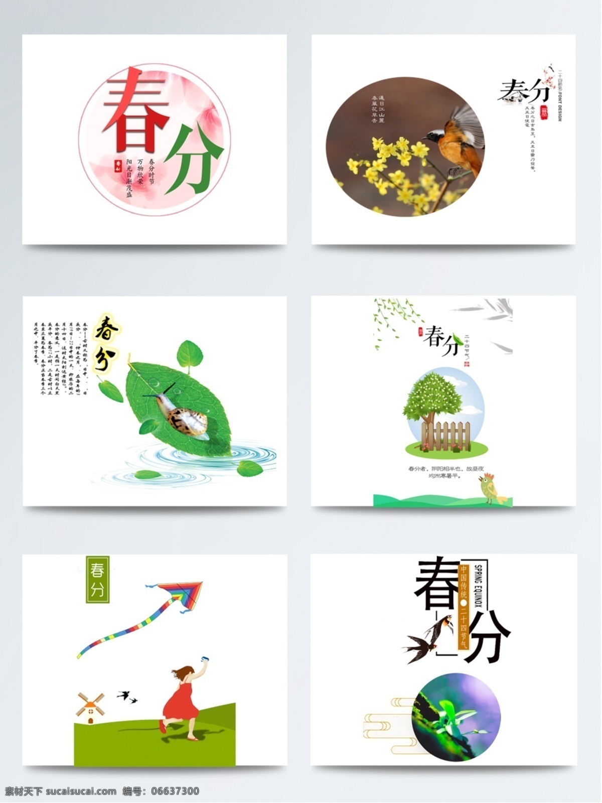 二十四节气 春分 海报 风筝 创意设计 节气 绿叶 艺术字 免扣素材