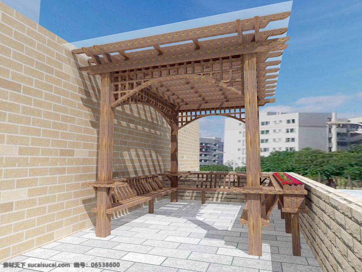 防腐木廊架 廊架 屋顶 坐凳 设计图 花箱 花园 环境设计 景观设计