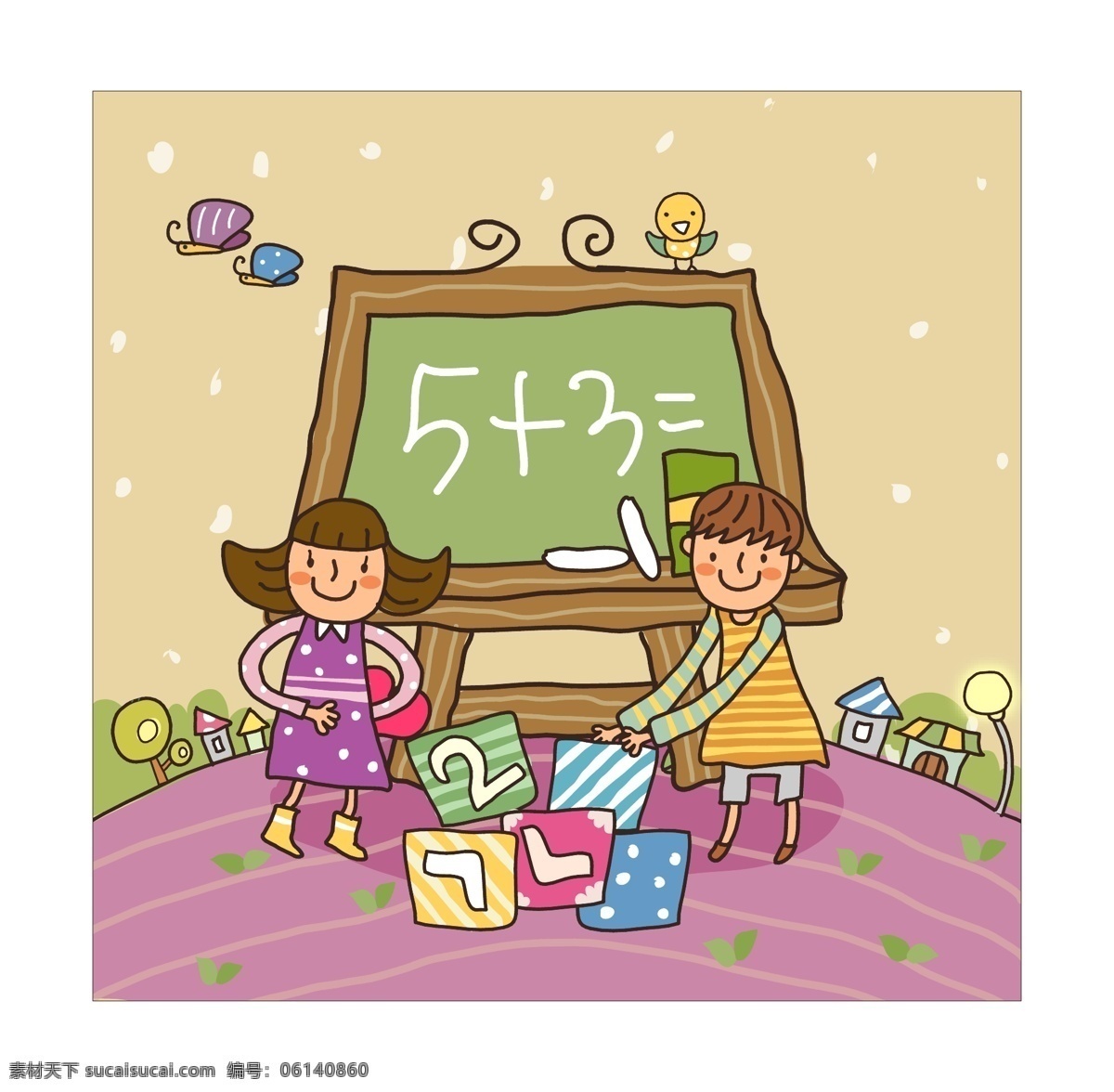 黑板 旁 做 加法 算术题 儿童 插画 儿童插画 教育 卡通 人物插画 少儿 矢量图 童年 学习 童趣 游戏 玩耍 矢量人物