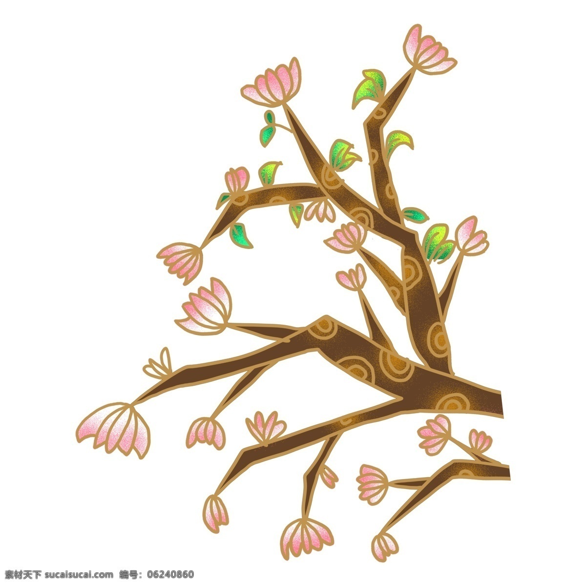 手绘 樱花 树木 卡通 透明 樱花树 png元素 装饰图案 免扣素材 透明素材 花枝