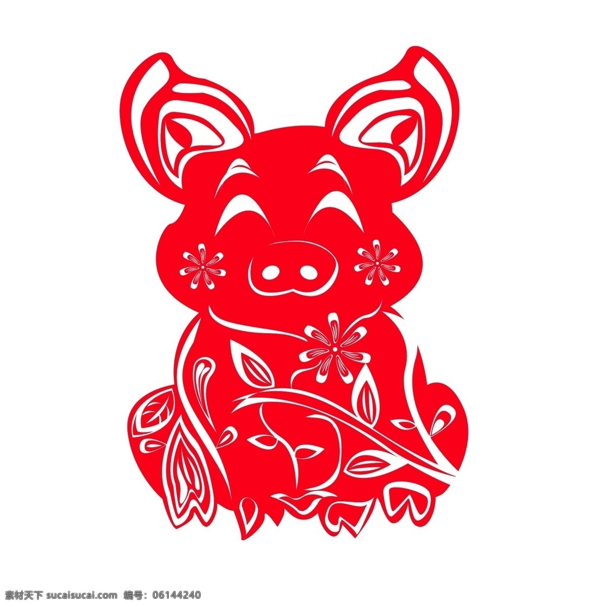 中国 风 喜庆 创意 猪 窗花 剪纸 商用 元素 可爱 婚礼 动物 新年 春节 猪年 安康 吉祥 中国红 中国风 手艺