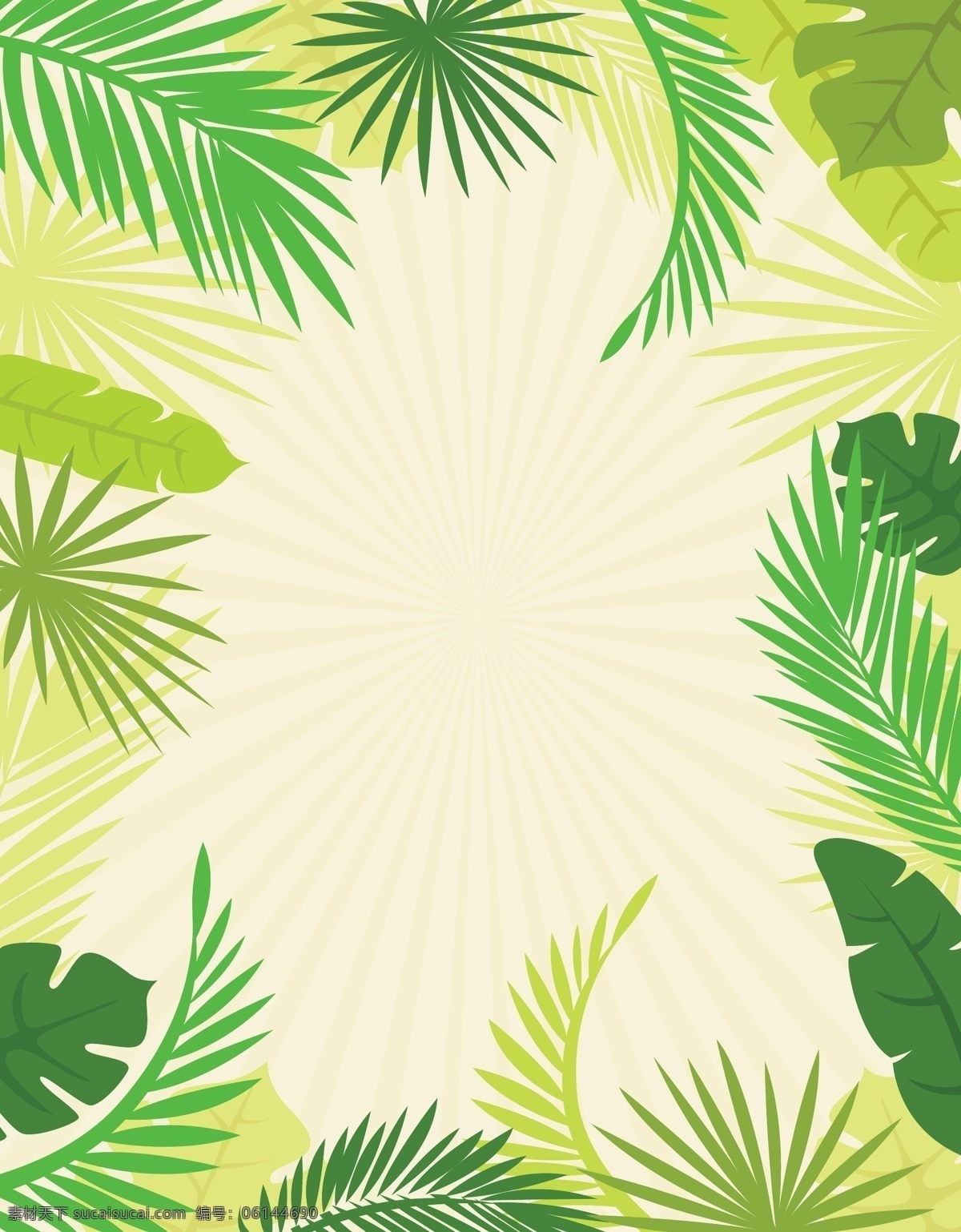 矢量 手绘 清新 树叶 边框 背景 海报 绿色 文艺 棕榈叶