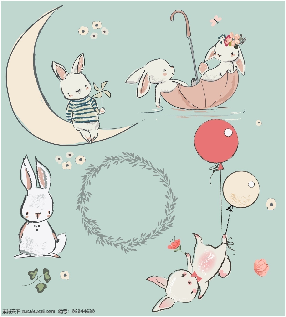 卡通兔子 小白兔 兔 可爱兔子 手绘兔子 宠物 萌宠 森系兔子 q版兔子 插画 手绘 童话动物兔子 背景底纹 底纹边框 矢量图 卡通头像
