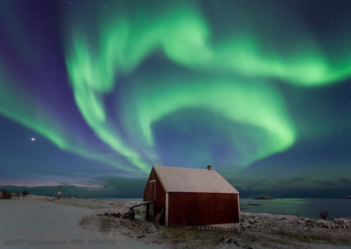 极光 唯美 夜空 星空 小屋 自然风景 自然景观