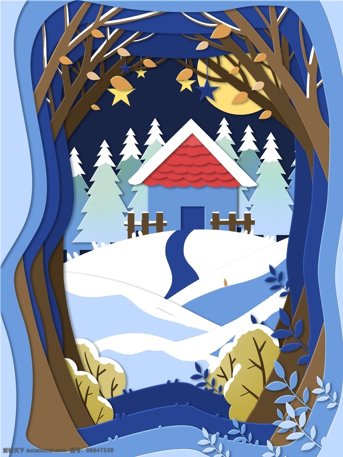 卡通 冬季 小雪 背景 大雪节气 中国风节气 背景设计 雪景 彩绘背景 房屋 雪地