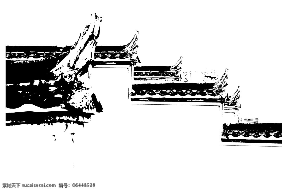 徽式建筑 剪影 黑白 建筑 墙面 自然景观 建筑园林