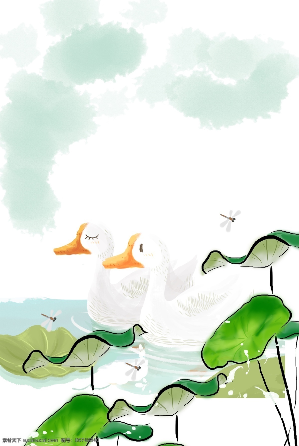 水墨 池塘背景图片 简约 清新 鸭子 荷花 质感 纹理 卡通 池塘 文艺 唯美