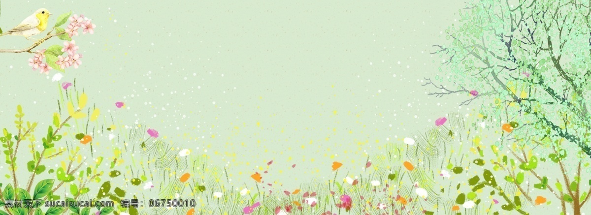 清新 绿植 banner 夏日 场景 清凉 背景 简约 扁平 卡通 绿意 植物