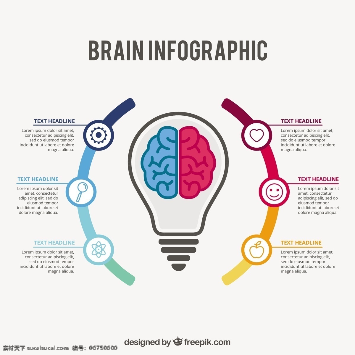 丰富多彩 脑 图 模板 图表 业务 营销 科学 丰富多彩的 人类的 平坦的 创造性 过程 中 信息图表模板 数据 信息 平面设计 商业图表 图形