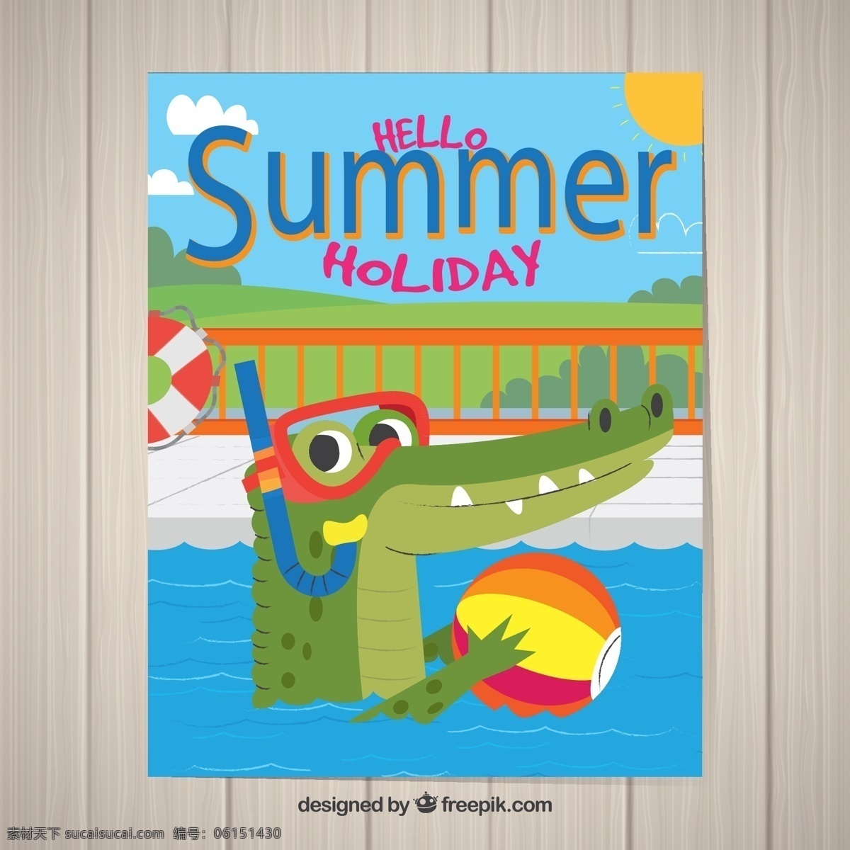 鳄鱼 夏季 度假 传单 木板 创意 玩水 水池 矢量 高清图片
