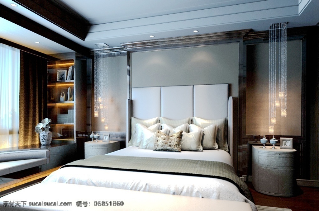 新 中式 复古 家装 卧室 效果图 大气 简约 新中式 舒适 轻奢 实用