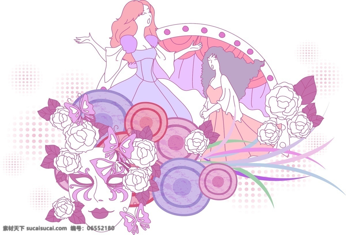 矢量 插图 表演 唱歌 蝴蝶 玫瑰 美女 面具 矢量插图 舞台 矢量图 其他矢量图