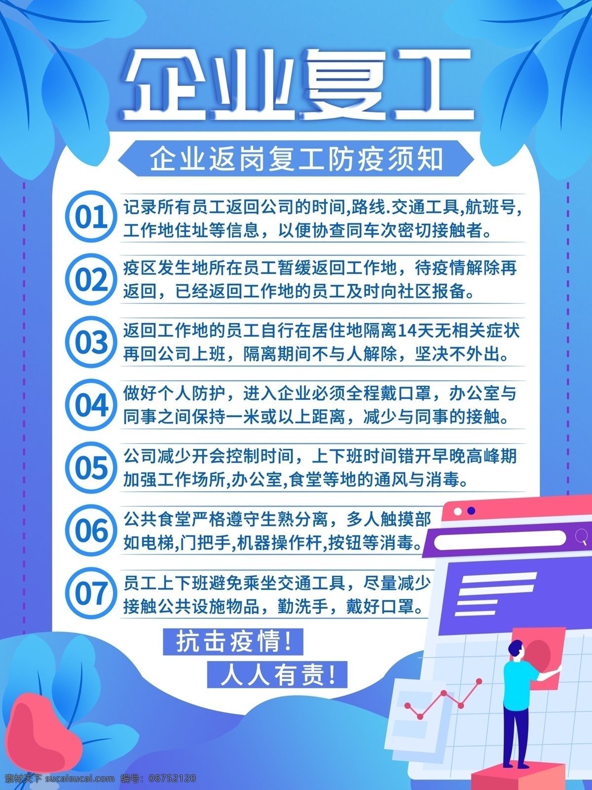 企业复工 防疫指南 公司复工 防疫守则 复工防疫守则 肺炎防疫指南 员工防控肺炎 预防 防控 疫情 展板模