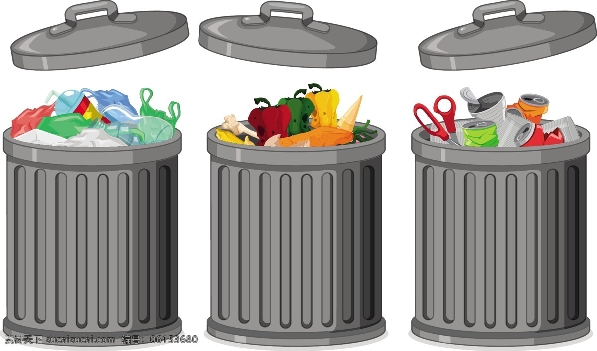 环保 垃圾 分类 生活 矢量 手绘 元素 垃圾桶 垃圾分类