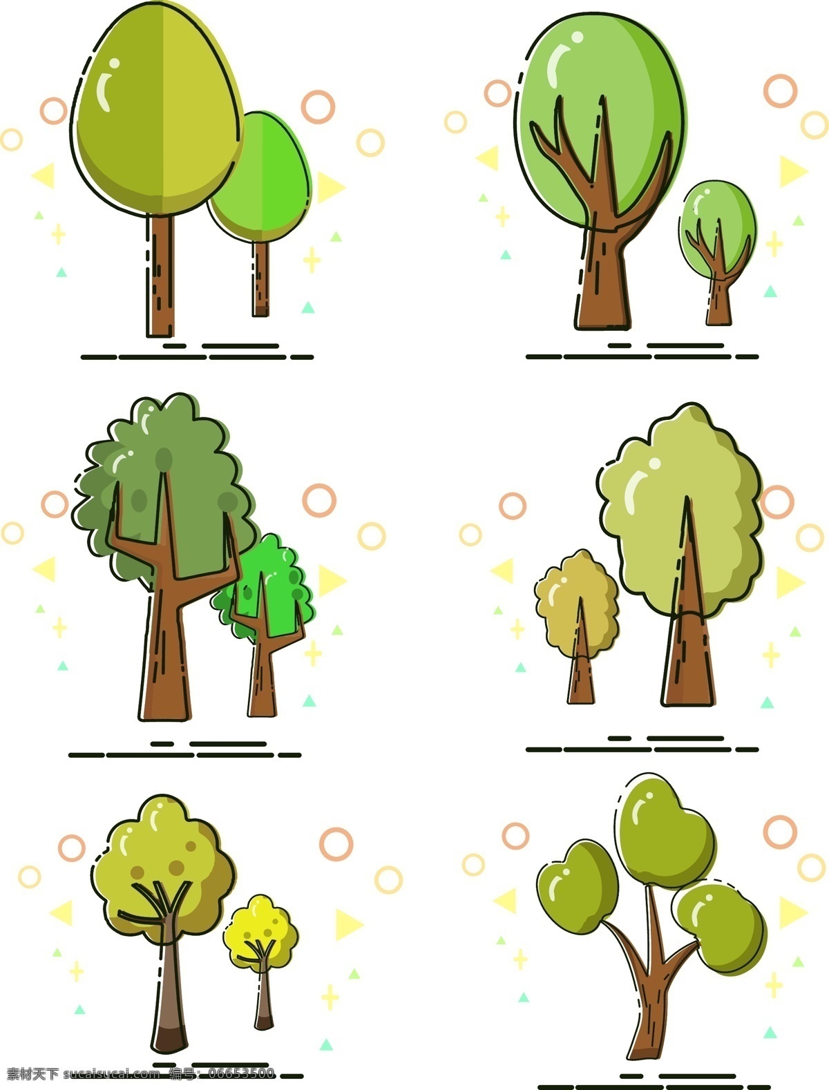 meb 风格 卡通 树木 集合 商用 可爱 绿色