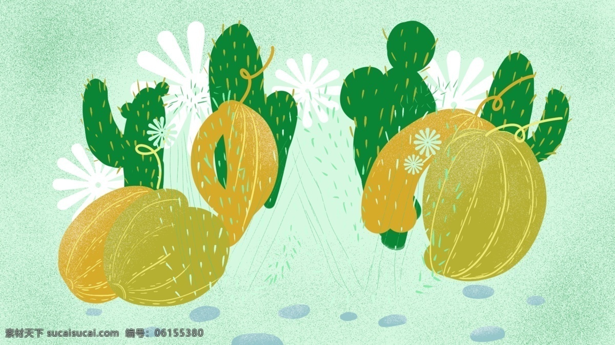 清新 浅色 黄瓜 广告 背景 南瓜 植物 绿色背景 烟花 手绘 仙人掌