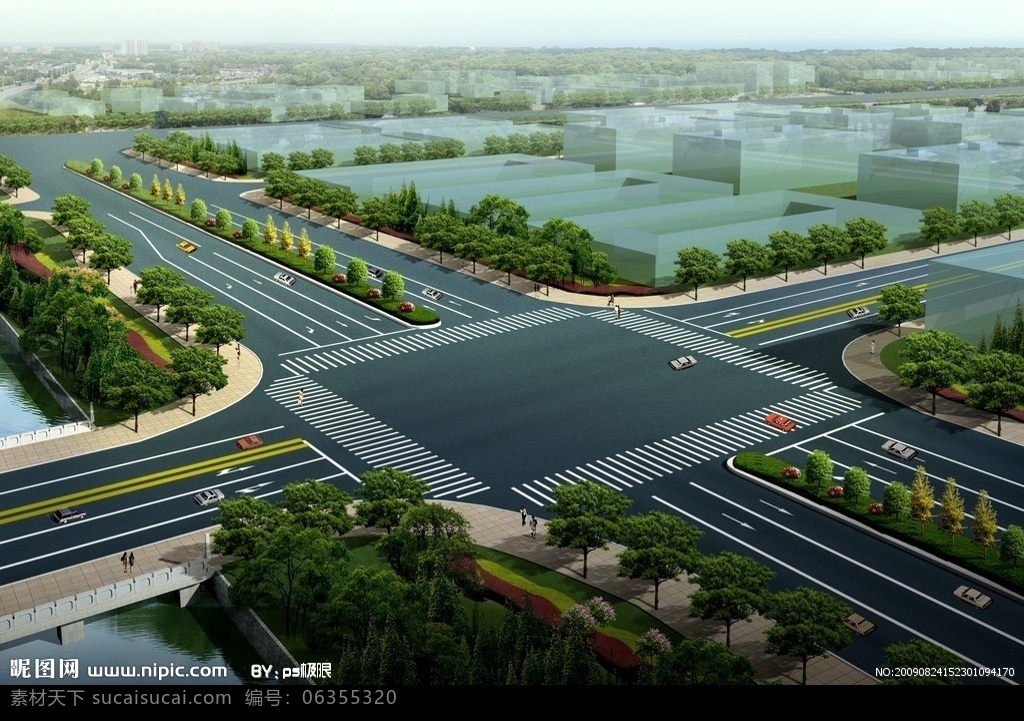 道路 景观 效果图 十字路口 道路效果图 景观设计 环境设计