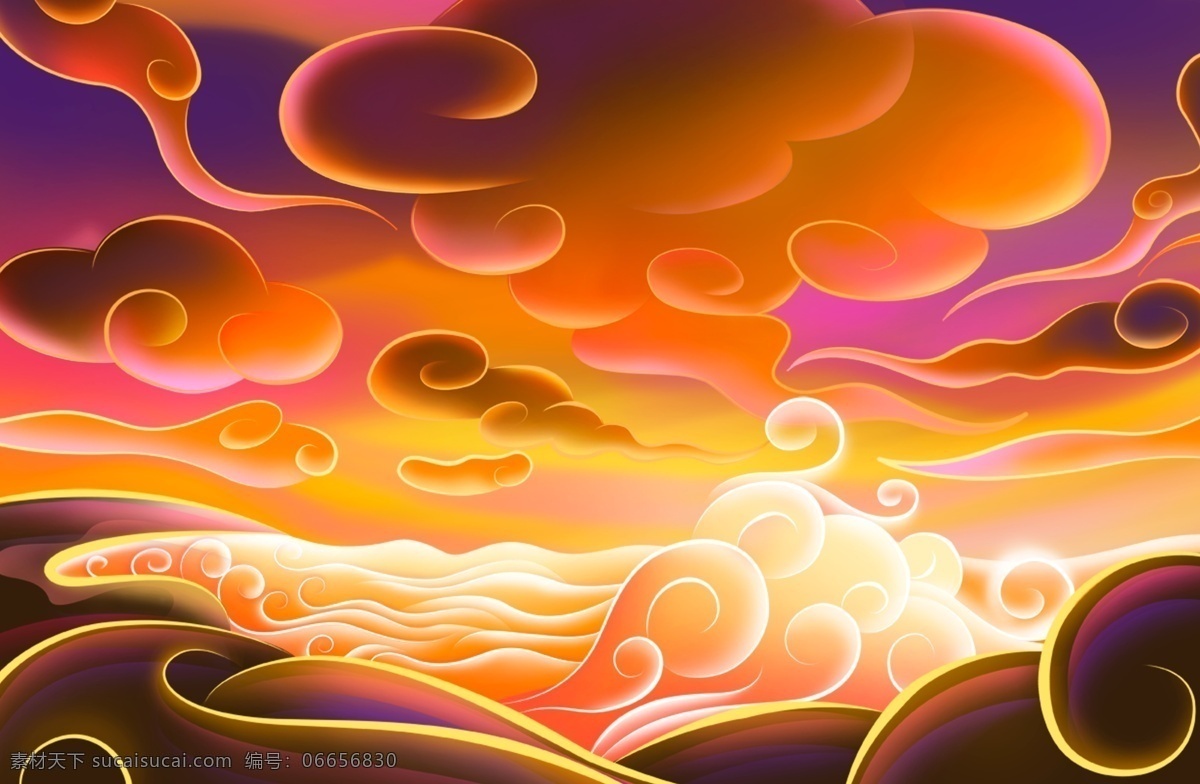 手绘云彩 手绘 分层 rgb模式 印刷质量 彩云 火烧云 动画风格