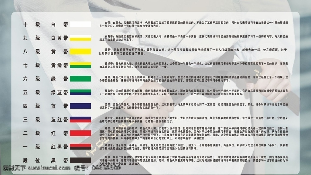 跆拳道色带图 色带图 级别 段位 颜色 含义 代表 黑带 白带 跆拳道 素雅 海报宣传画