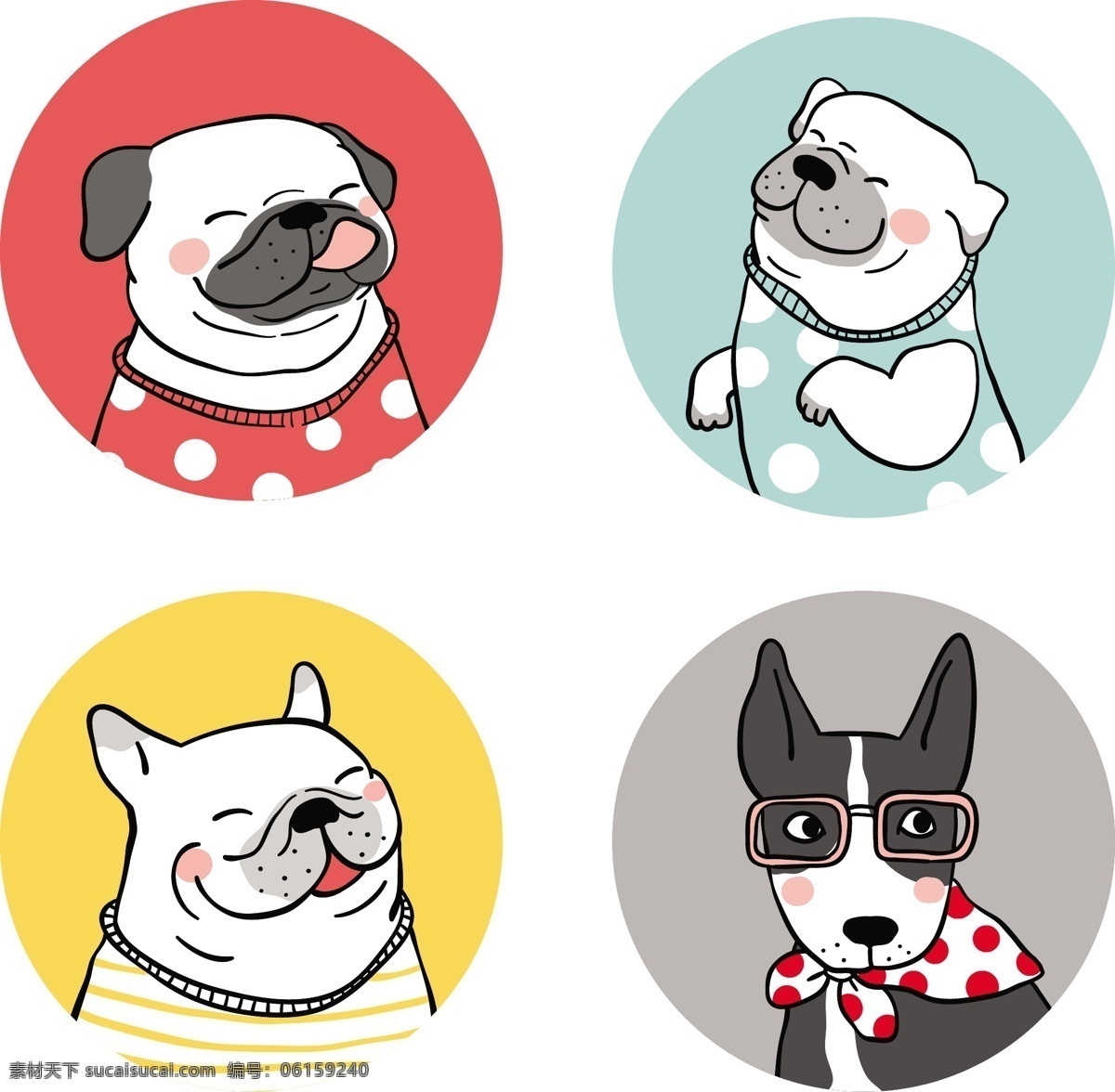 可爱 动物 小狗 头像 宠物 头部 创意 卡通 装饰图案 宠物表情 矢量设计 简约简笔 绘画 动漫动画