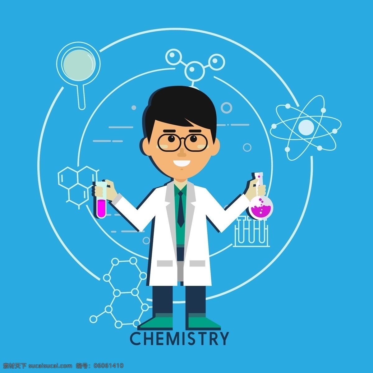 卡通化学实验 化学玻璃器皿 实验室 实验 元素 彩色 容器 瓶 工具 研究 分析 科学 化学家 对象 插图 平 图形 颜色 色彩斑斓 多色 象征 五彩缤纷 玻璃 开学素材 卡通设计