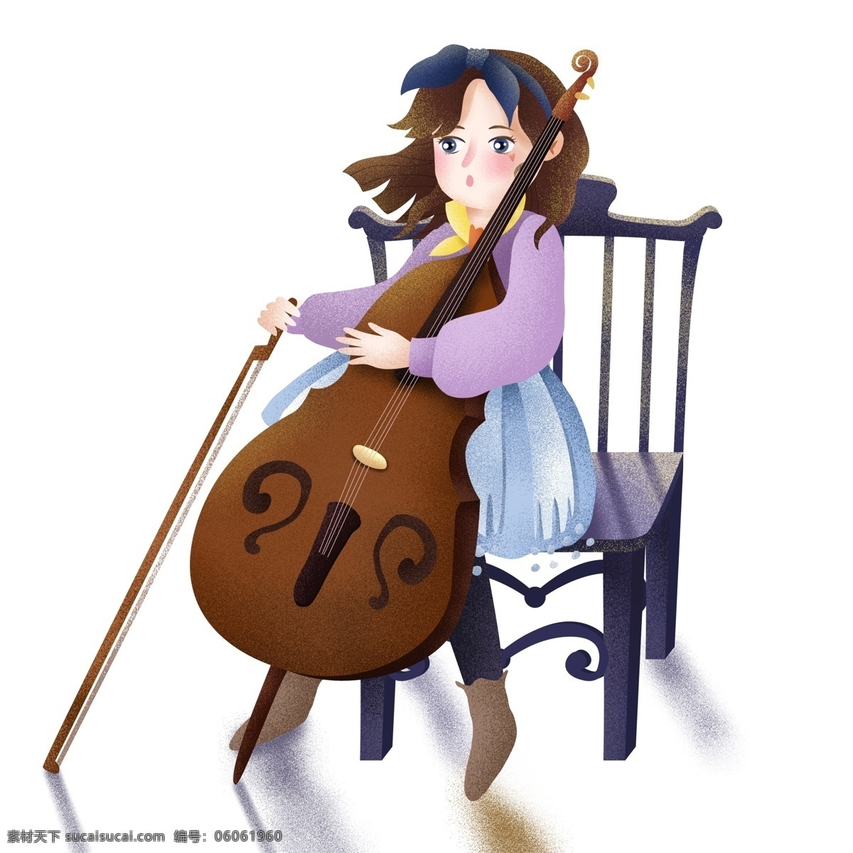 唯美 手绘 拉大 提琴 少女 卡通 拉大提琴 女生 人物 女孩 插画