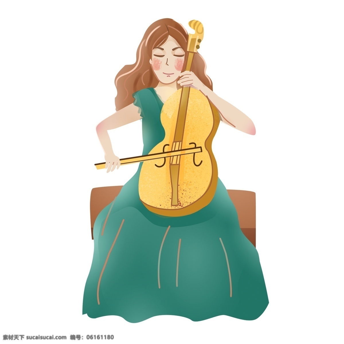 文艺 手绘 拉大 提琴 女孩 卡通 人物 拉大提琴 演奏 插画