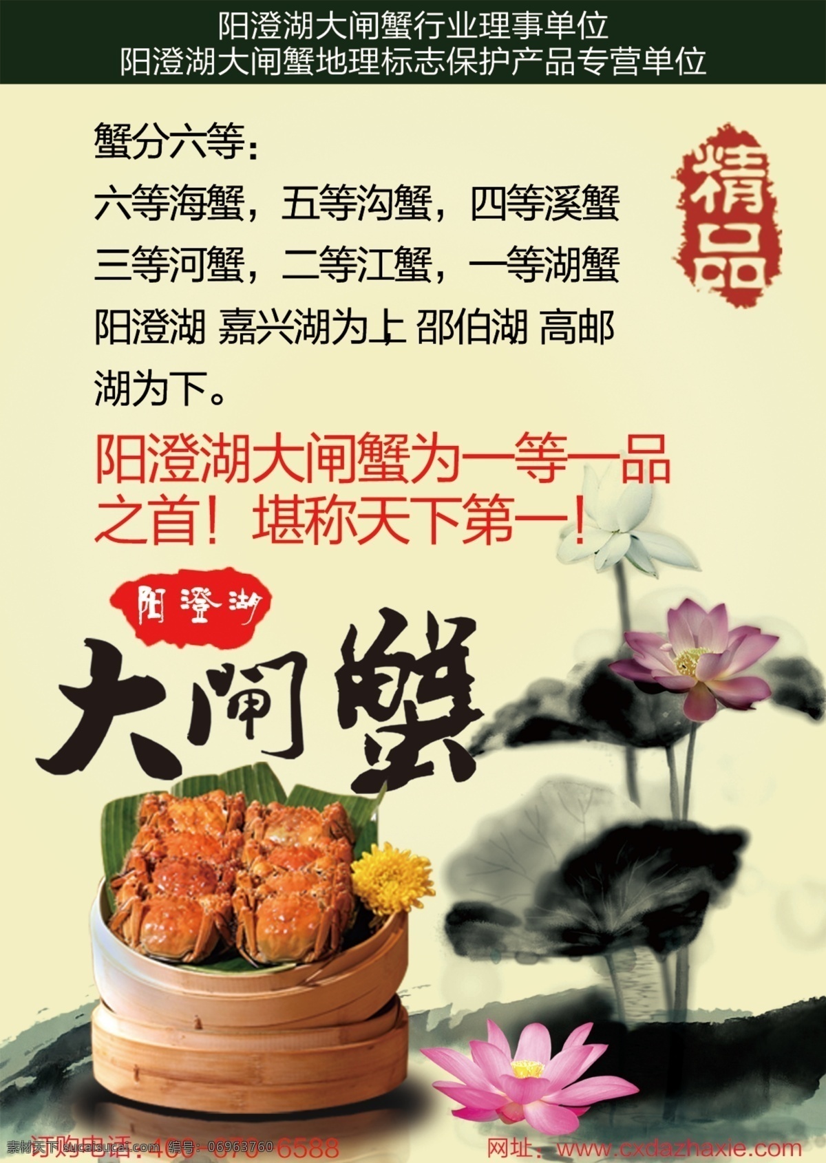 大闸蟹 大闸蟹海报 广告设计模板 荷花 水墨荷叶 印章 源文件 海报 模板下载 蒸屉 psd源文件