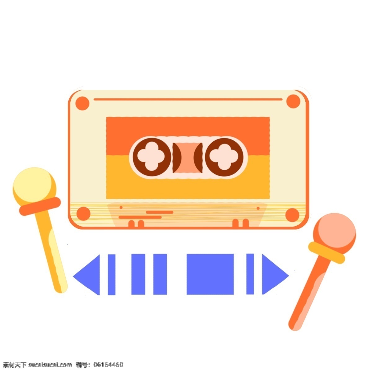 音乐 磁带 话筒 插画 音乐磁带 蓝色播放键 黄色麦克风 音乐话筒 卡通磁带插画 播放器 音乐用品