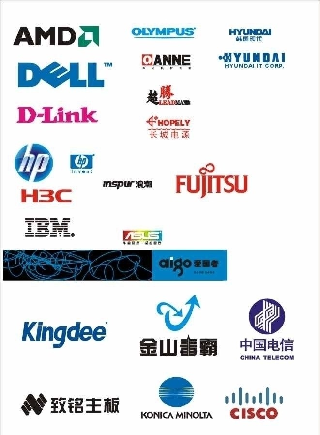 电脑相关标志 dell hp ibm 企业 logo 标志 标识标志图标 矢量