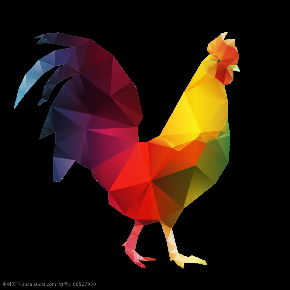 手绘 彩色 公鸡 元素 喜庆 鸡年 彩色公鸡 渐变 立体 免抠