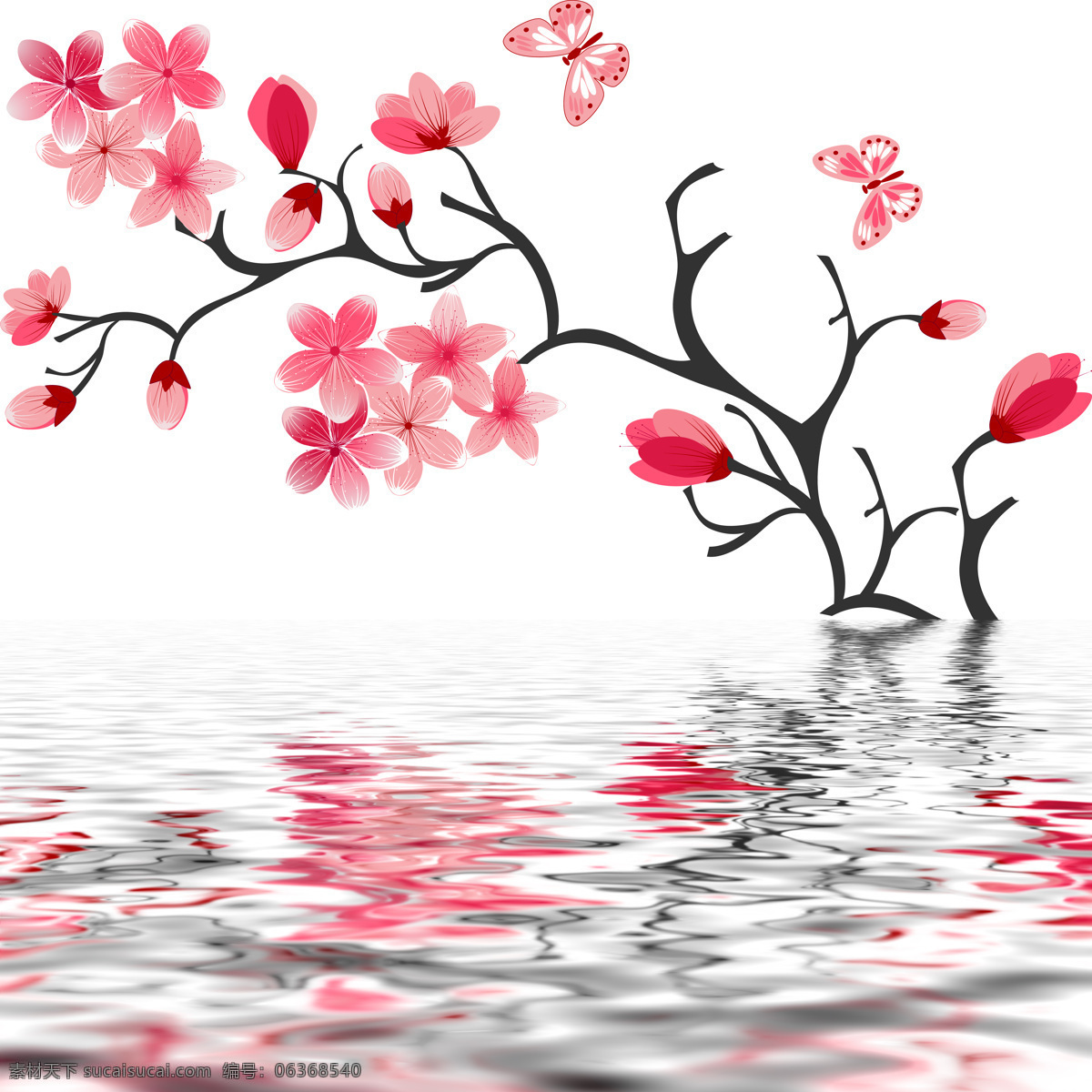 粉色 花卉 水中 倒影