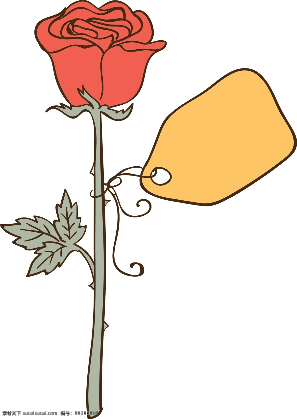 手绘 红色 花朵 元素 红色花朵 吊牌