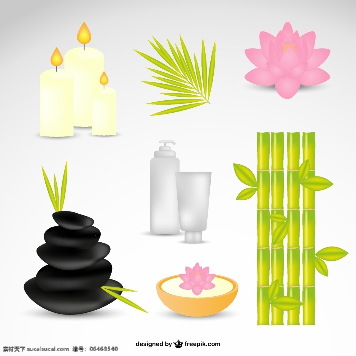 精美 spa 元素 图标 鹅卵石 精油 蜡烛 莲花 矢量图 水疗 香薰 竹子 其他矢量图