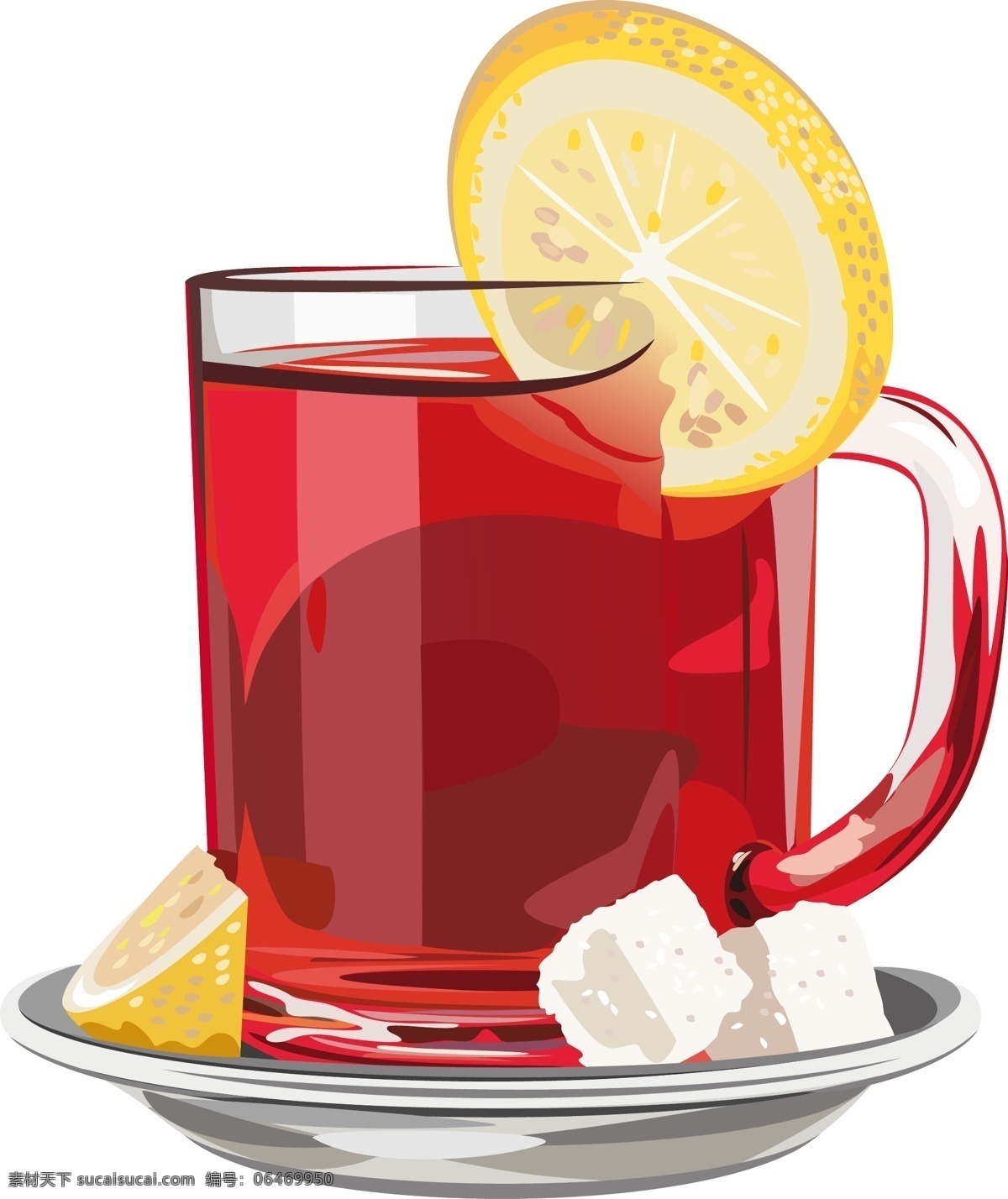 美味 柠檬 红茶 插画 方糖 水果 下午茶 矢量