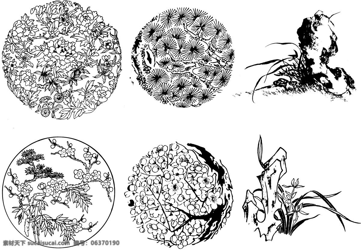 国画花绘图 菊花 兰花 松柏 梅花 花草 生物世界 矢量