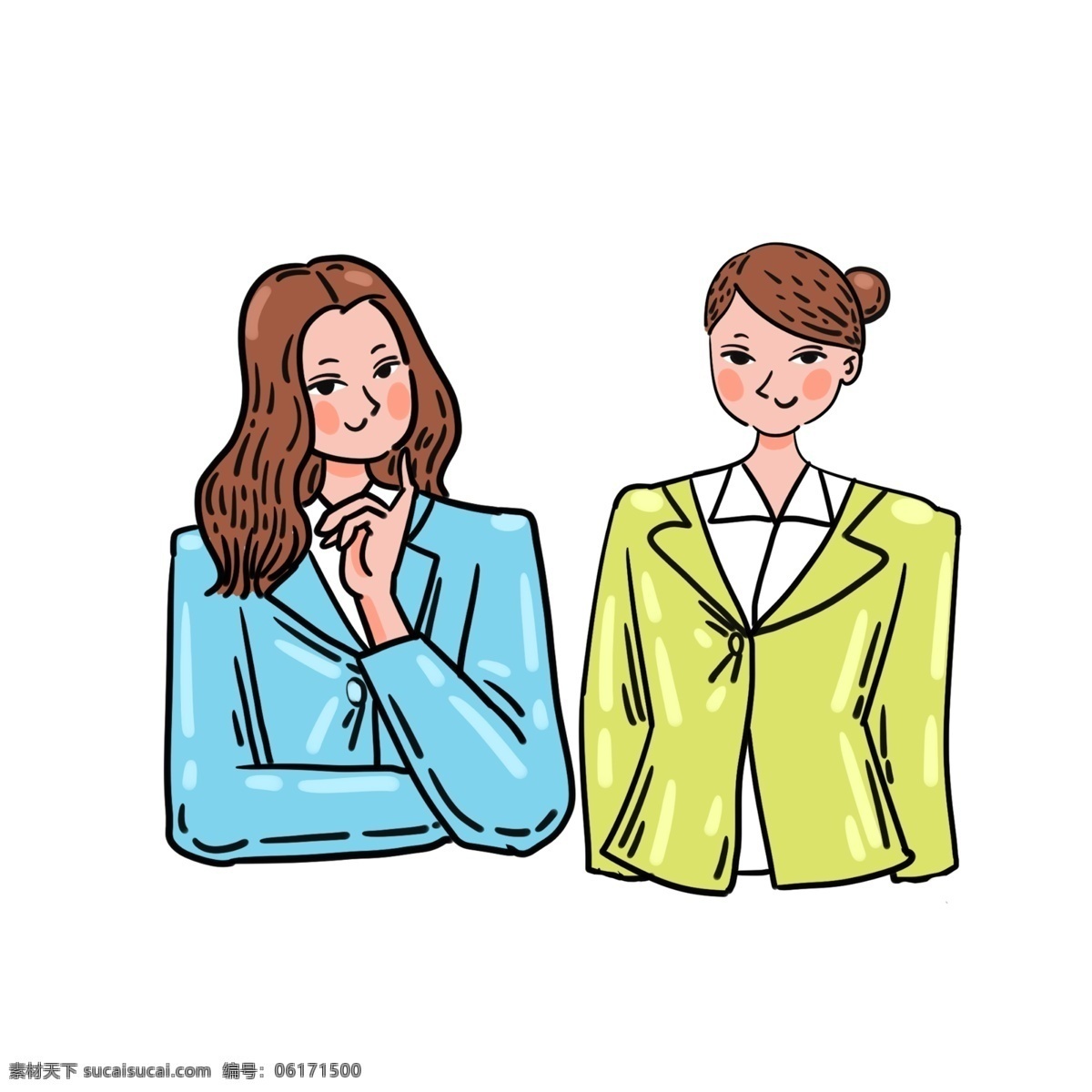 卡通 矢量 免 抠 招聘 人物 免抠 招聘人物 加油 女性 西装 面试 衬衫 蓝色 绿色外套 同事 长发