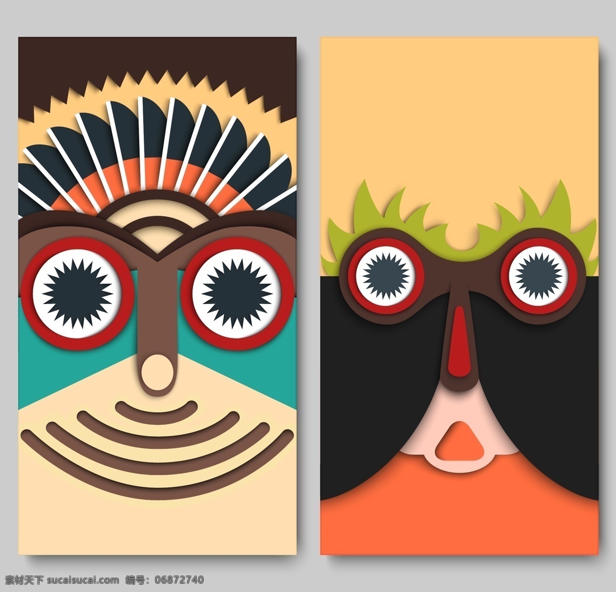 彩色 几何 卡通 人像 部落 头像 矢量 圆形 眼睛 矢量素材 设计素材 平面素材 印第安