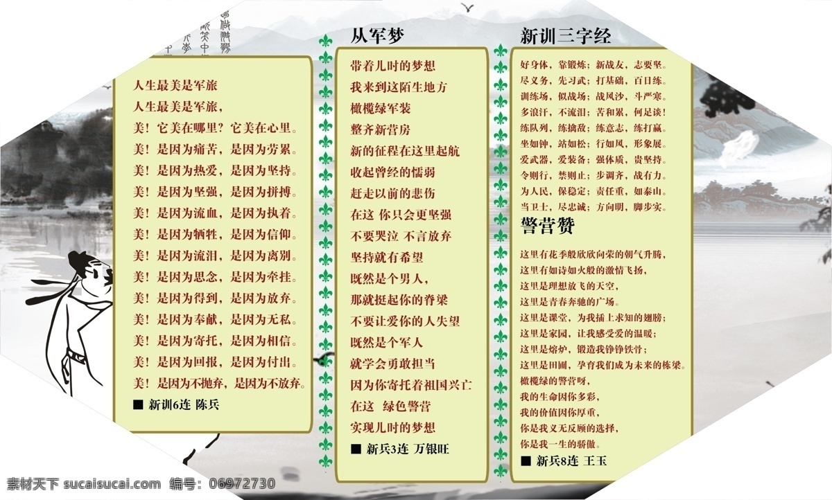部队 部队文化 部队展板 广告设计模板 三字经 诗文 宣传栏 源文件 展板 模板下载 部队诗文展板 新训 展板模板 其他展板设计